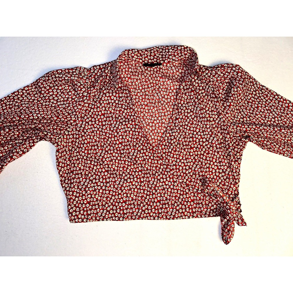 Red White Floral Long Sleeve Woven Polyester One-Piece Jumpsuit Size M